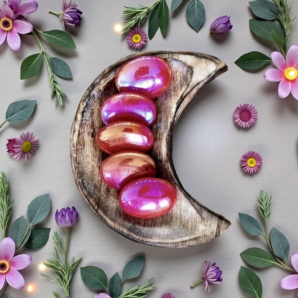 Aura Rose Quartz Pillow Palm Stone | Sunset