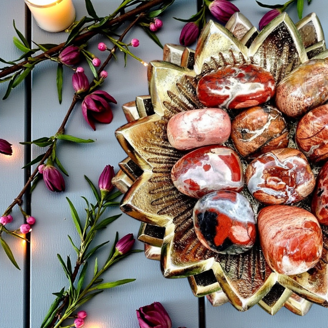 Red Silver Leaf Jasper Tumbles | Small