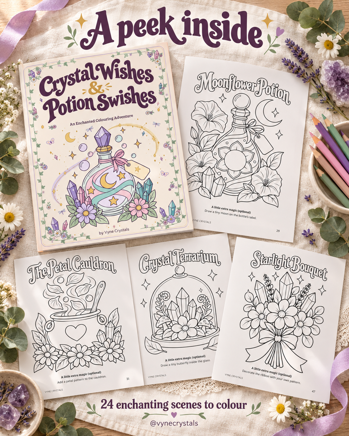 Crystal Wishes &amp; Potion Swishes - Kids Colouring Book