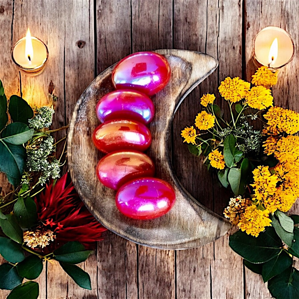 Aura Rose Quartz Pillow Palm Stone | Sunset