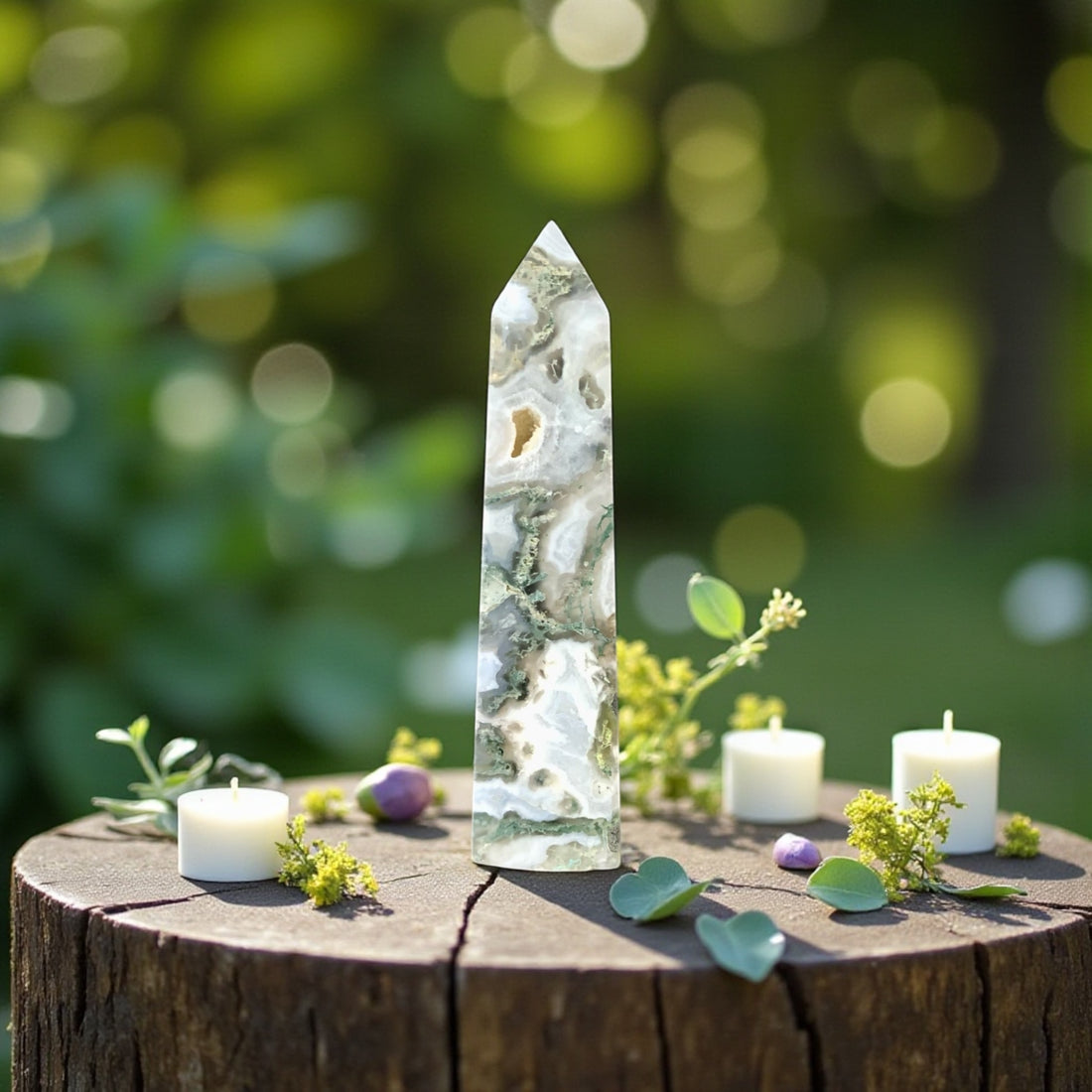 Moss Agate Obelisk