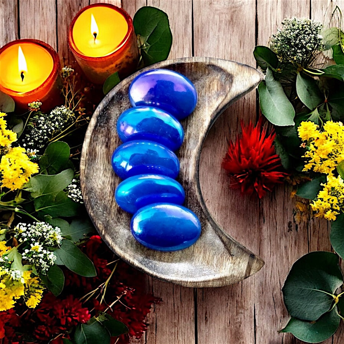 Aura Rose Quartz Pillow Palm Stone | Midnight Blue