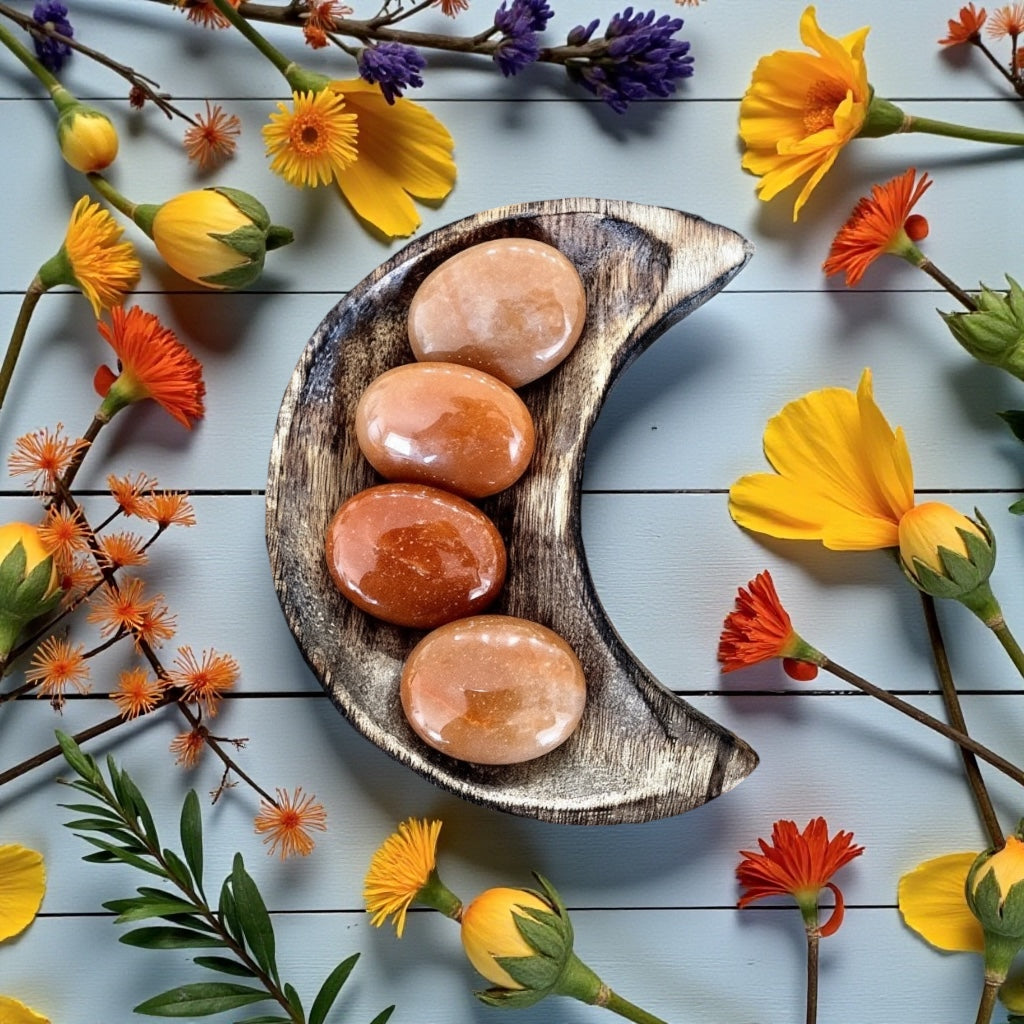 Peach Calcite Pillow Palm Stone