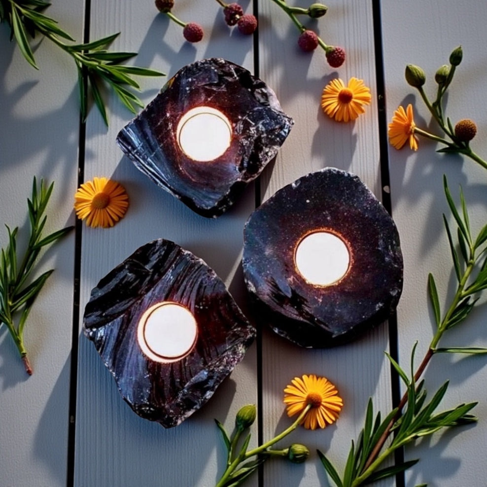 Black Obsidian Candle Holder | Protection