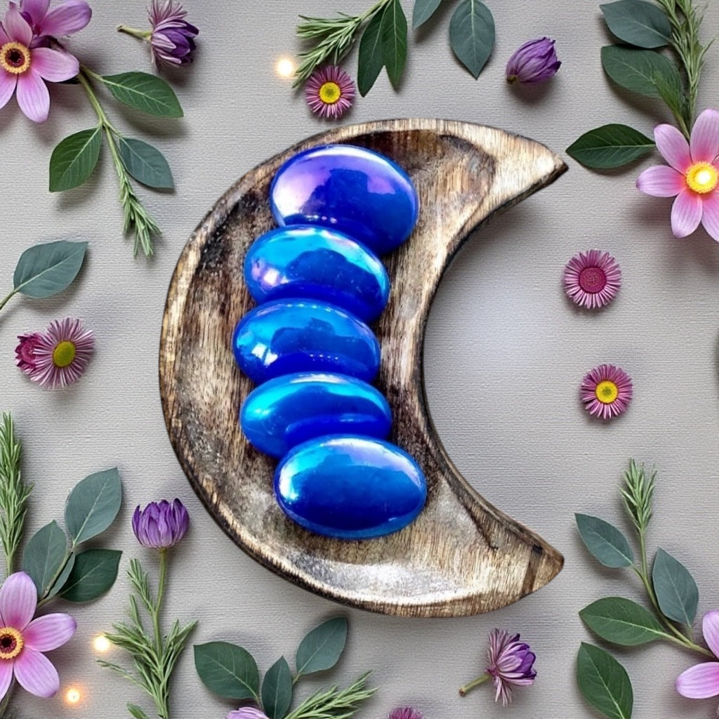 Aura Rose Quartz Pillow Palm Stone | Midnight Blue