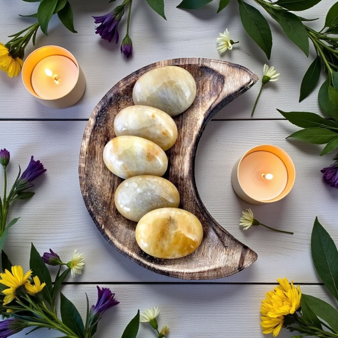 Lemon Calcite Pillow Palm Stone