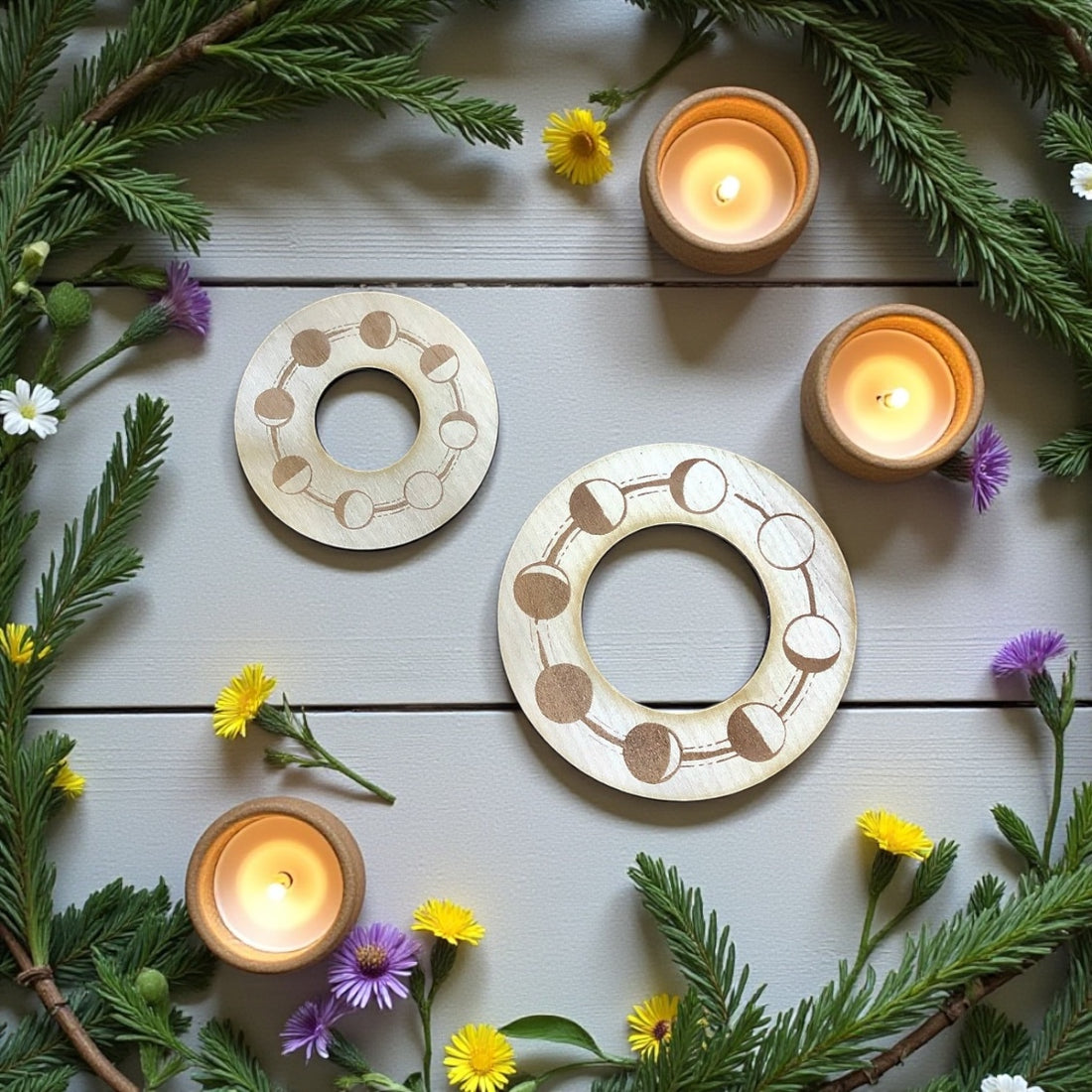 Wooden Sphere Stand | Moon Phase ~ Natural