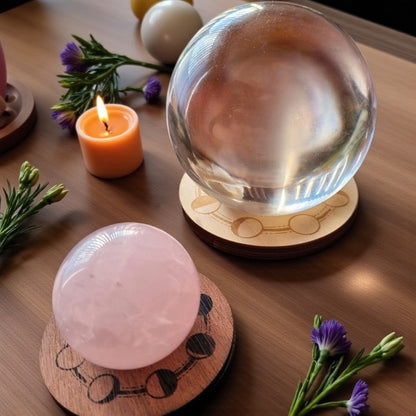 Wooden Sphere Stand | Moon Phase ~ Natural