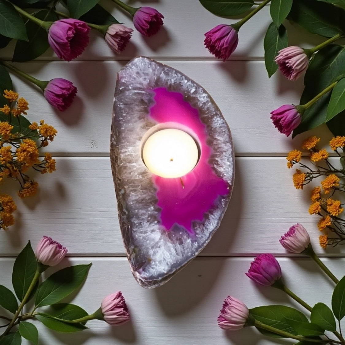Agate Tea Light Candle Slab