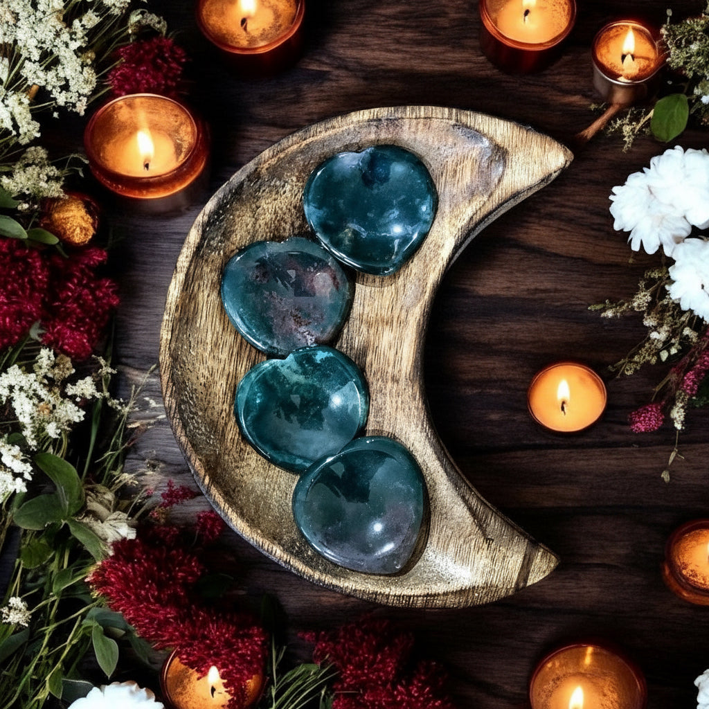 Moss Agate | Heart Worry Stone