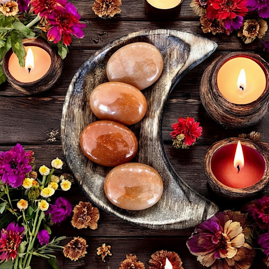 Peach Calcite Pillow Palm Stone